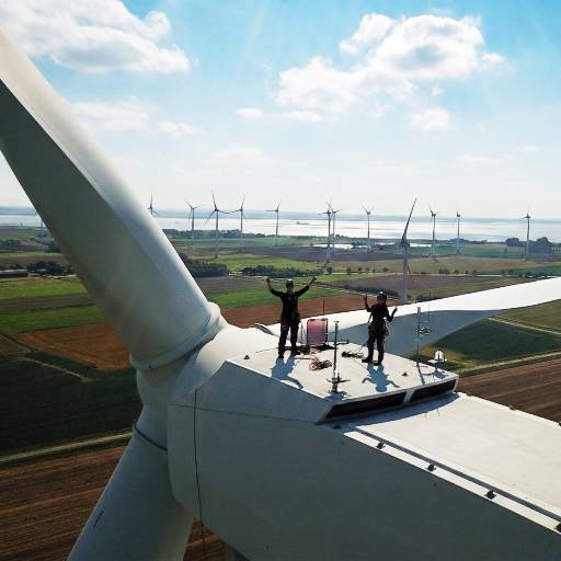 Technicians working at height on a wind turbine